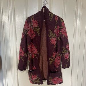 Free People Burgundy Floral Cardigan